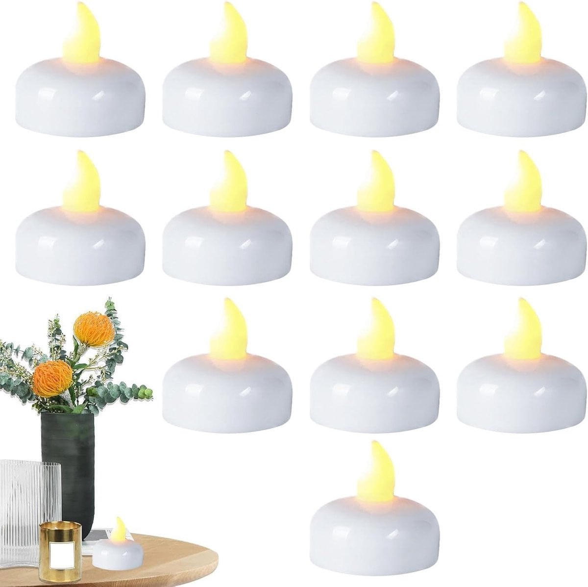 Set van 12 watergeactiveerde LED drijvende kaarsen voor sfeerverlichting, wit