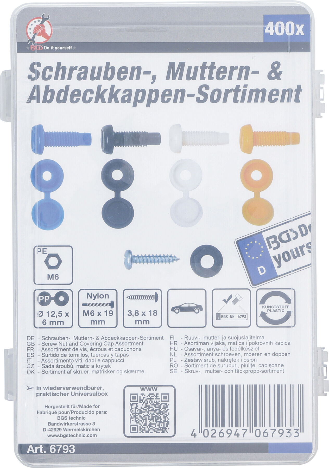 BGS Do it yourself Schrauben-, Muttern- & Abdeckkappen-Sortiment 6793, 400-tlg.)