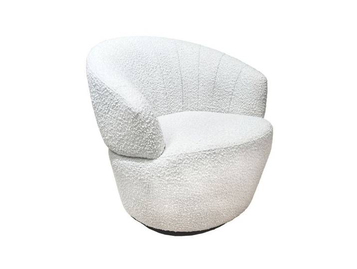 Fauteuil rond pivotant 360° tissu bouclette écru – COROLLA Meubletmoi