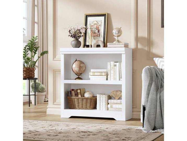 Étagère livres 2 niveaux blanche style campagne 79 9×79 9 cm étagères réglables antidérapante bureau balcon salon étude