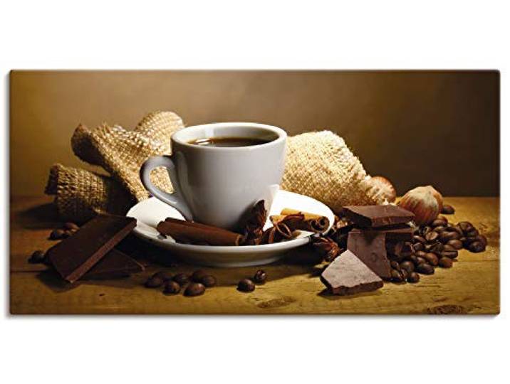 ARTLAND Wanddeko Leinwand Bilder Wandbild 100x50 cm Kaffee Cafe Coffee Kaffeetasse Zimtstange Nüsse Schokolade S7PK