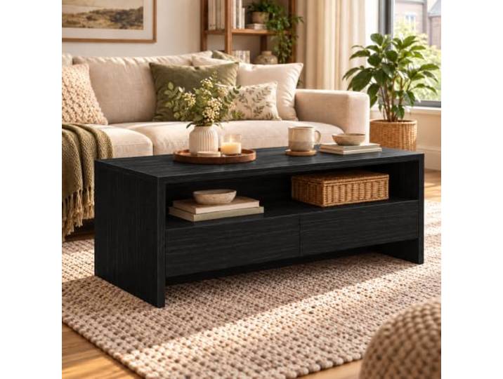 Cedario Couchtisch Holz mit Stauraum, 2 Schubladen & offenem Fach Wohnzimmertisch mit 2 Schubladen und offenem Fach, in 5 Größen und mehreren Farben für flexiblen Stauraum modernes Wohnen