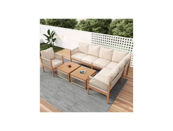 Salon de jardin extérieur complet pour 7-8 personnes canapé table et coussins lavables inclus