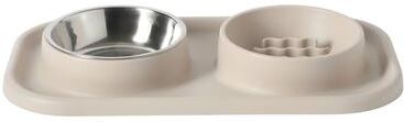 Gibson Home 15.25"" Silicone Slow Feeder with Stainless Steel Pet Bowl Insert on Silicone Mat in Beige"