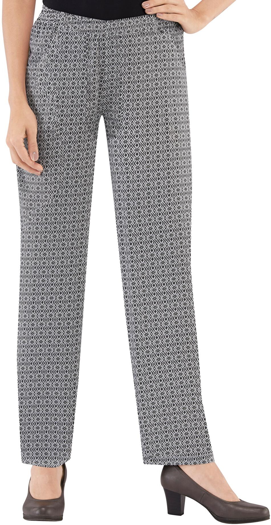 Schlupfhose CLASSIC BASICS, Damen, Gr. 205, Extrakurzgrössen, schwarz (schwarz raute), 52% Polyester, 48% Viskose, gemustert, lang, Hosen Schlupfhose schwarz raute 205, Extrakurzgrössen