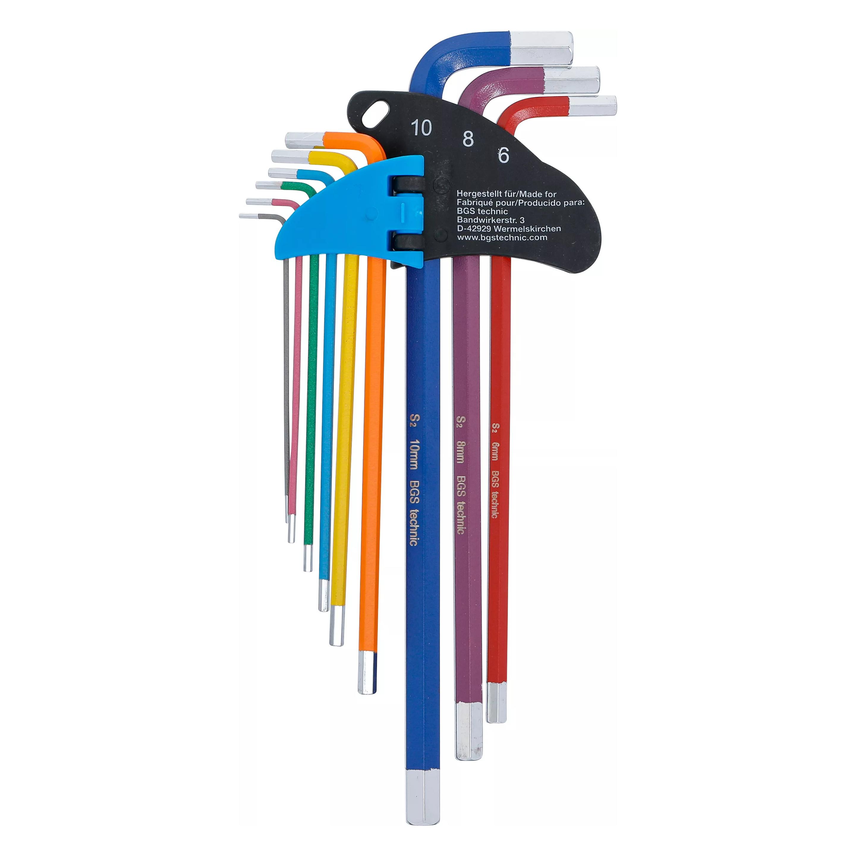 BGS Winkelschlüssel-Satz | Multicolour | extra lang | Innensechskant 1,5 - 10 mm | 9-tlg. (74456)