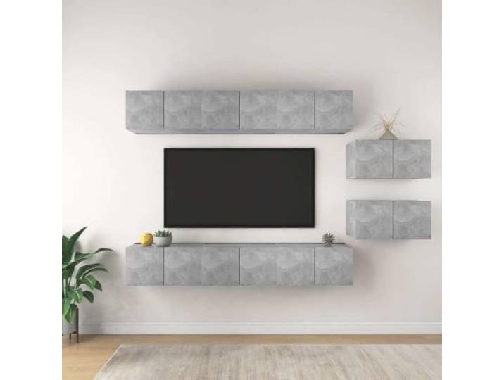 HEFZGDB TV-Schrank-Set 8 STK. Betongrau Holzwerkstoff Moderner Wandschrank mit Stauraum für Wohnzimmer