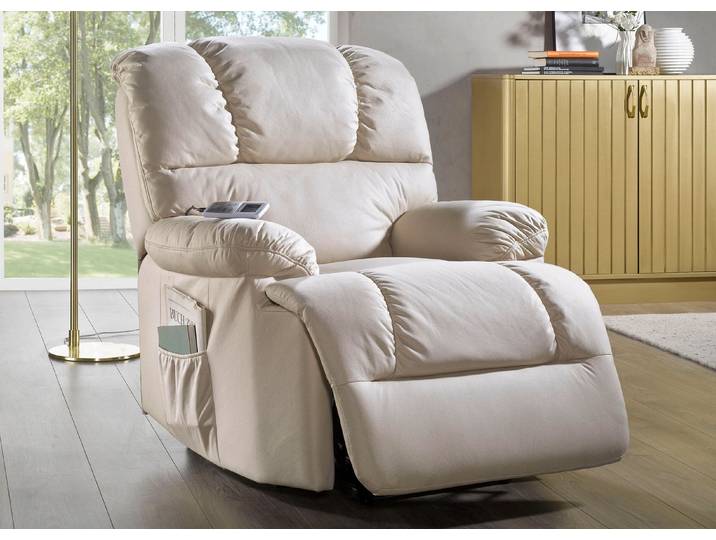Relaxsessel mit komfortabler Kippfunktion, Creme, Massagesessel mit Heizfunktion und Aufstehhilfe