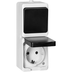 Orno Steckdose Aquatic Mini 2P+E , IP54, Aufputz, 1-fach, weiß, Feuchtraum, mit Schalter, senkrecht