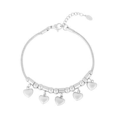 Charm-Armband ADELIA´S "Armband Charmarmband mit fünf Herzanhängern, 16 cm", silber (silberfarben), Armbänder, Damen, yehwang_16, Edelstahl, Charm-Armband, modisch mit fünf Herzanhängern