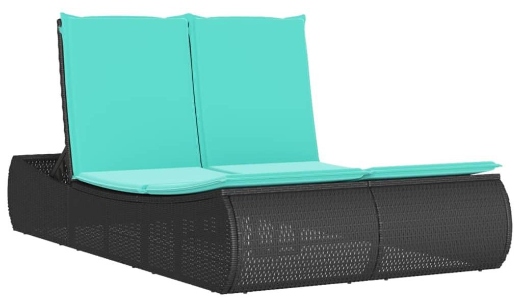 vidaXL Dubbele ligbed met kussen, zwart, van polyrotan