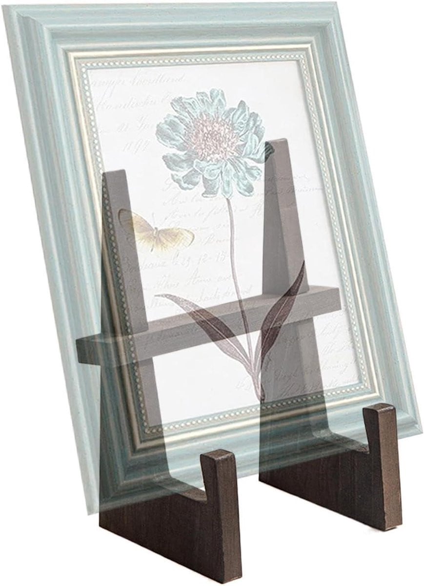 Decoratieve Bordstandaard Walnootkleur - Houten Displayrek - H x B x D: 22,5 x 18 x 12 cm