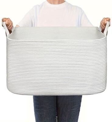 Daily Discovery Cotton Rope Storage Basket Woven Cube Shelf Organizer For Home white