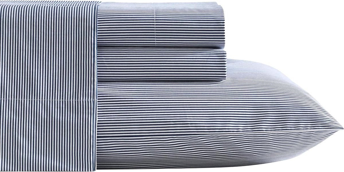 Lakenset Katoen Percal Navy Gestreept - Twin - 100% Katoen