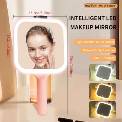 Fusion Finds Modern LED Makeup Mirror With Color Lights, Touch Control & Rotating Vanity Mirror handheld pink