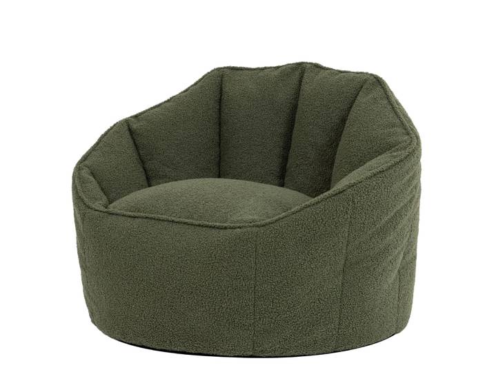 Pouf bouclette fauteuil coquillage, vert olive