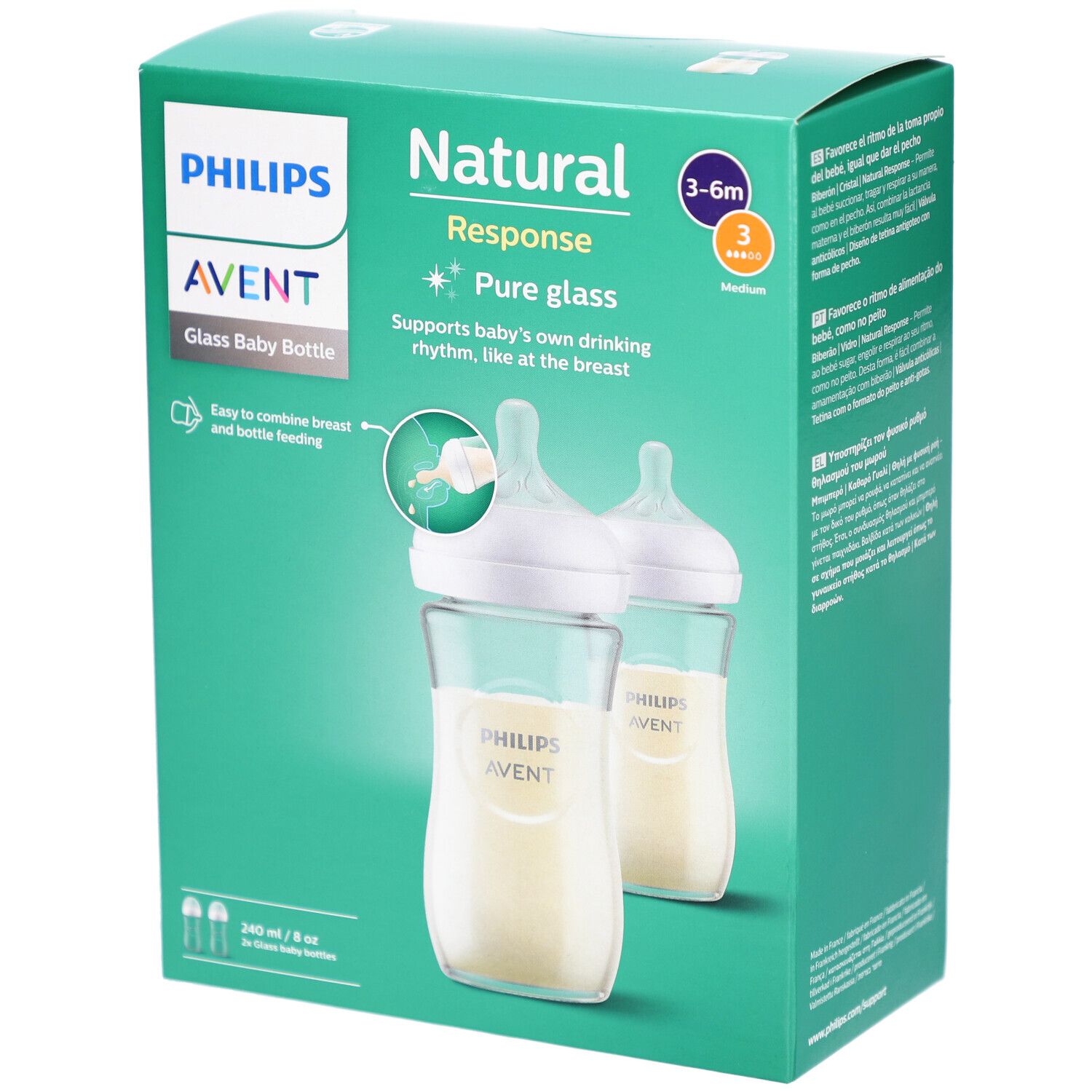 Philips Avent Natural Response Glazen Zuigfles Scy933/02 DUO 2 St Flaschen