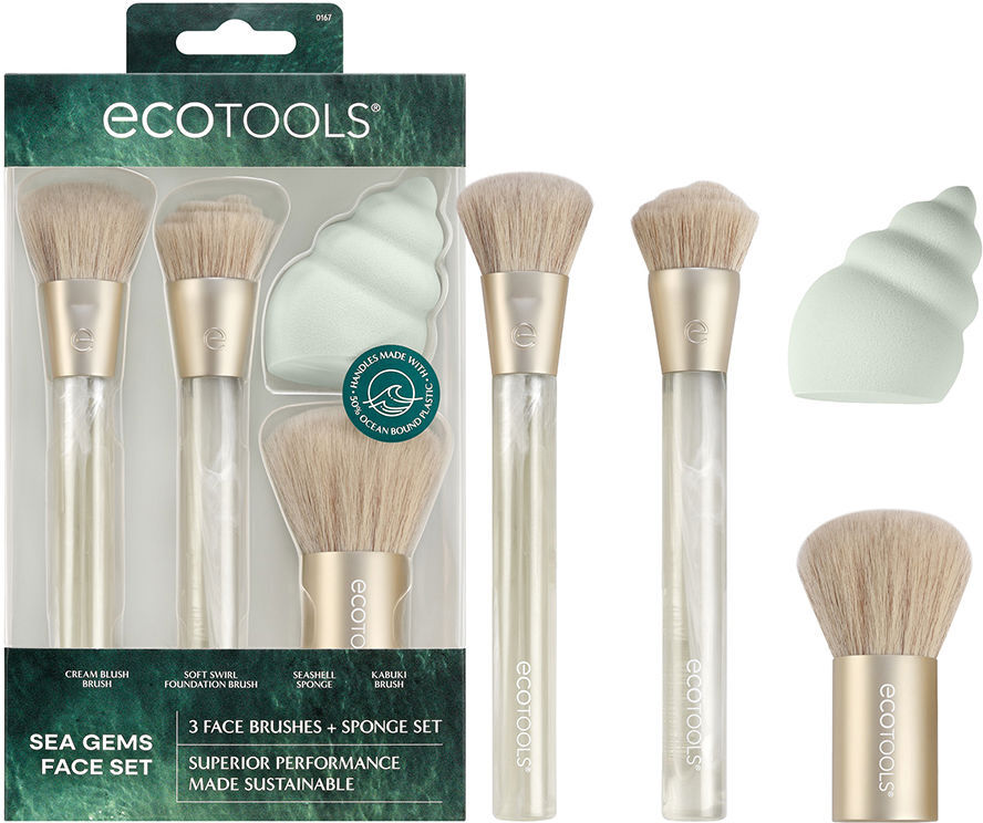 Ecotools Brochas Maquillaje + Esponja Sea Gems Estuche 4 pz