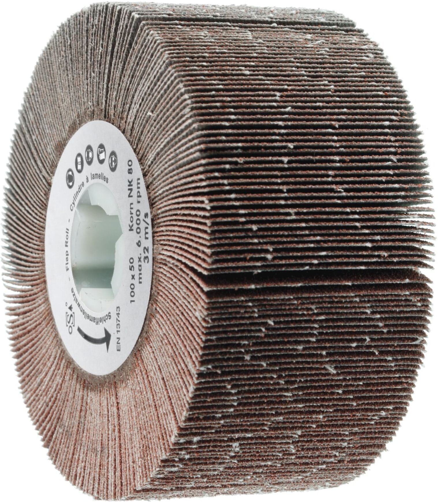HOLEX Fächerschleifwalze Gewebe 80 Ø100x50mm aus Schleifgewebe mit Schaft Ø6mm für Schleifen/Entgraten von Metall/Holz, 568464 80)