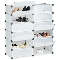Relaxdays Schuhschrank mit 12 Fächern Schwarz,Silber,Transparent