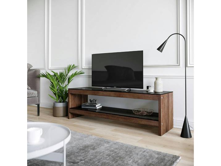 Meuble TV en bois brun et verre fumé - LHASA