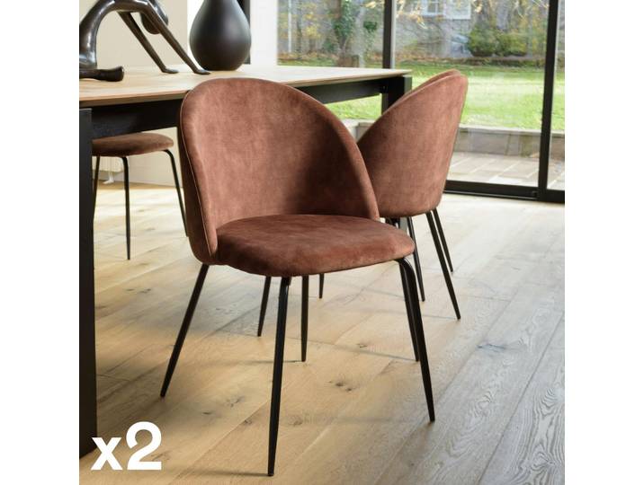 Chaise en tissu dossier galbé (lot de 2) TIM - Marron