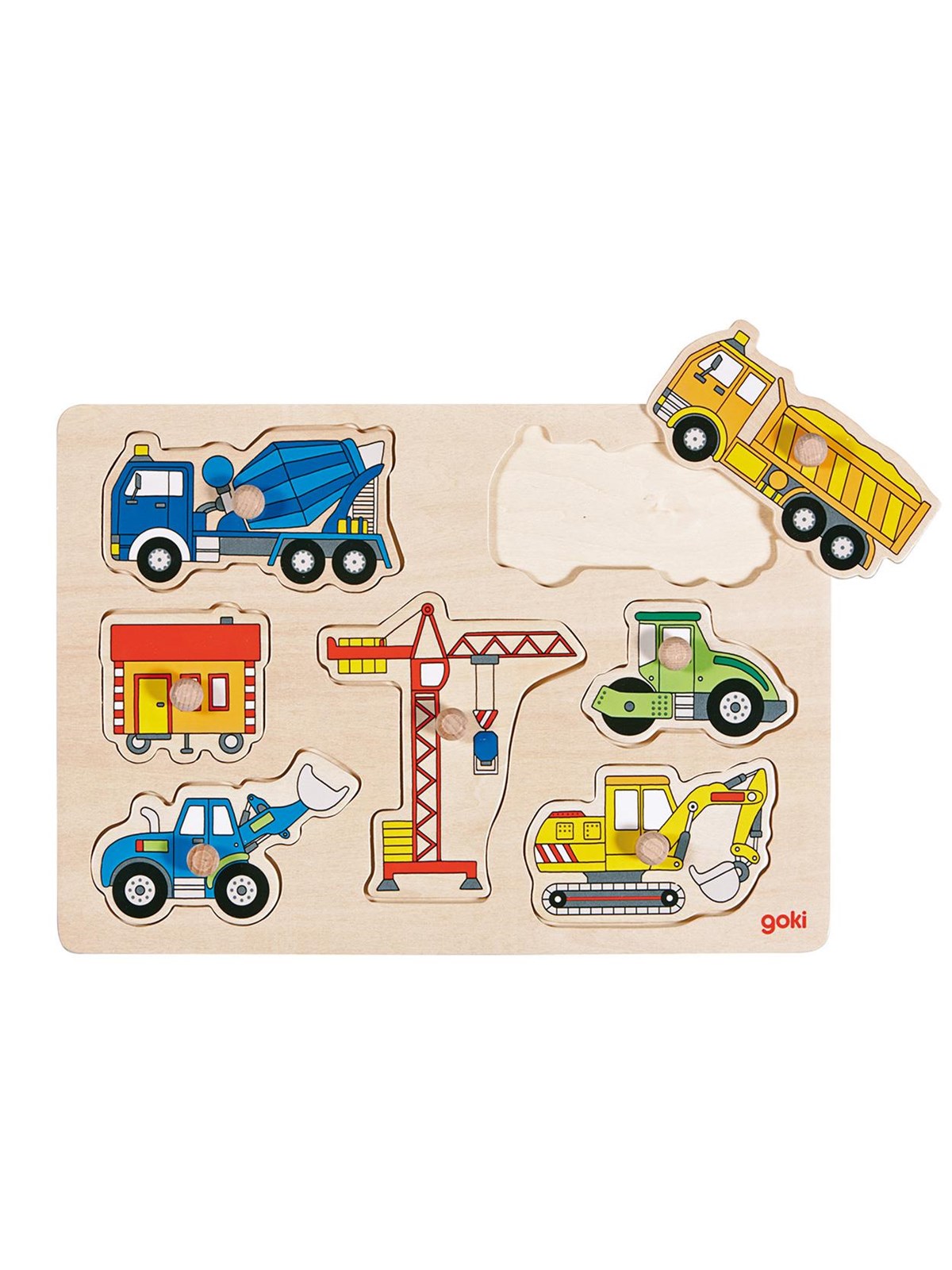 Goki Wooden Stud Puzzle - Work Vehicles Holz