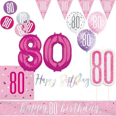 80. Geburtstag Deko pink silber Party Dekoration Set Geburtstagsdeko Jubiläum