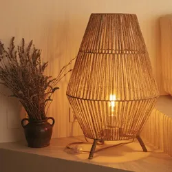 New Garden SISINE 70 Rattan Stehlampe aus Jute Naturfasern kabelgebunden mit Fernbedienung für Innen IP20