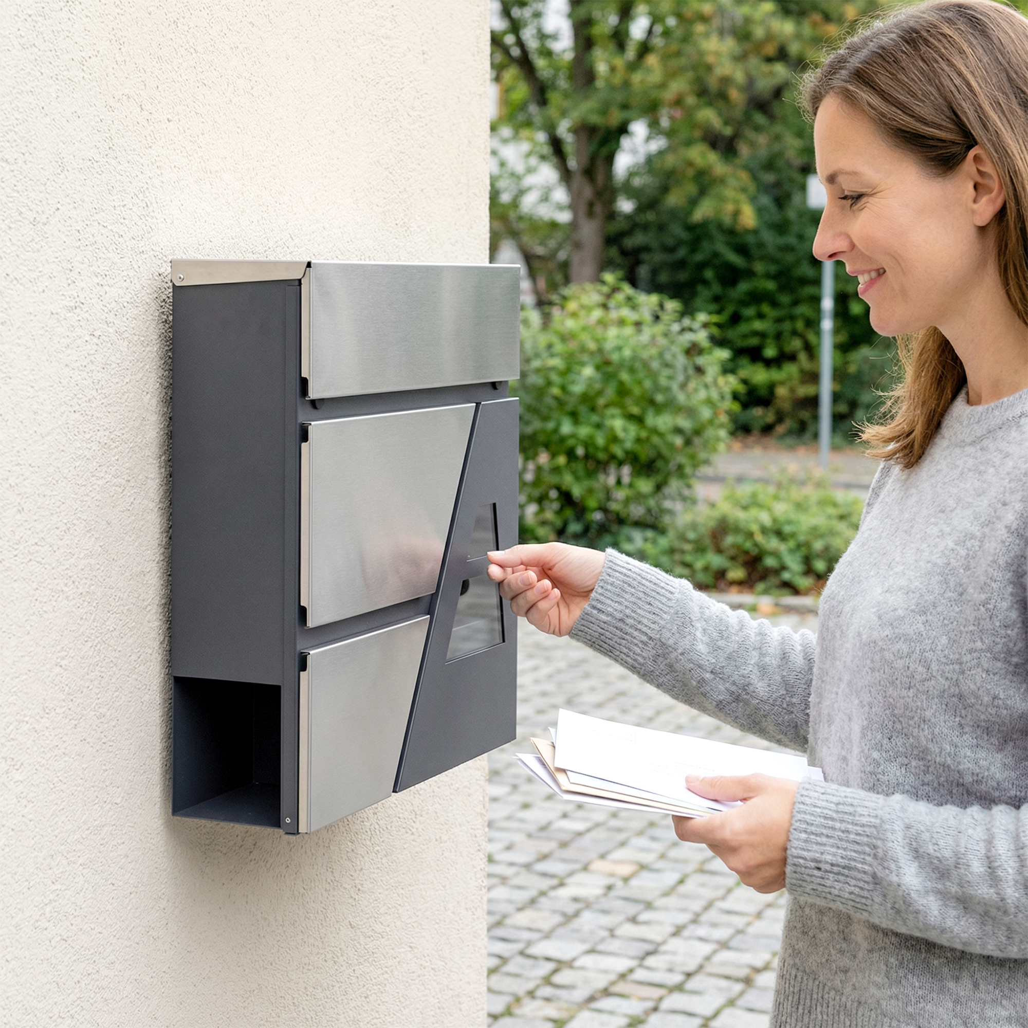 Homcom Cassetta postale da parete resistente alle intemperie con portariviste e 2 chiavi per esterno, Grigio scuro   Aosom Italy
