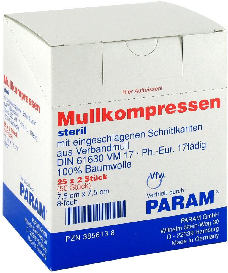 Param GmbH Mullkompressen 7,5x7,5 cm 8-fach steril 25X2stk
