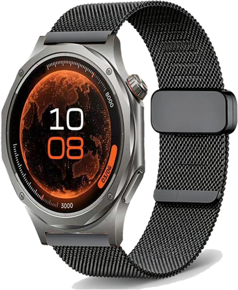 INF 22mm Edelstahl-Milanese-Magnetarmband kompatibel mit OPPO Watch X2 und OPPO Watch X3 Schwarz