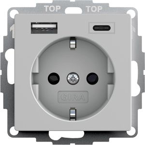 Gira Steckdose System 55 2459015, Unterputz, 1-fach, grau matt, mit USB-A und USB-C
