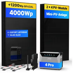 4000Wp Mini-PV-Anlage  mit Anker SOLIX Solarbank 4 E5000 Pro - 20kWh - 8x500Wp  ...