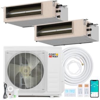 Costway X-Pro 18000 BTU 2 Zone 24 SEER2 Concealed Ducted Mini Split AC-9K + 9K