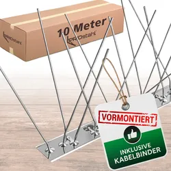 PRIOstahl Taubenabwehr Vogelschutz 5-reihig 10 Meter (10 x 100cm Spikes) + Kabelbinder aus Edelstahl