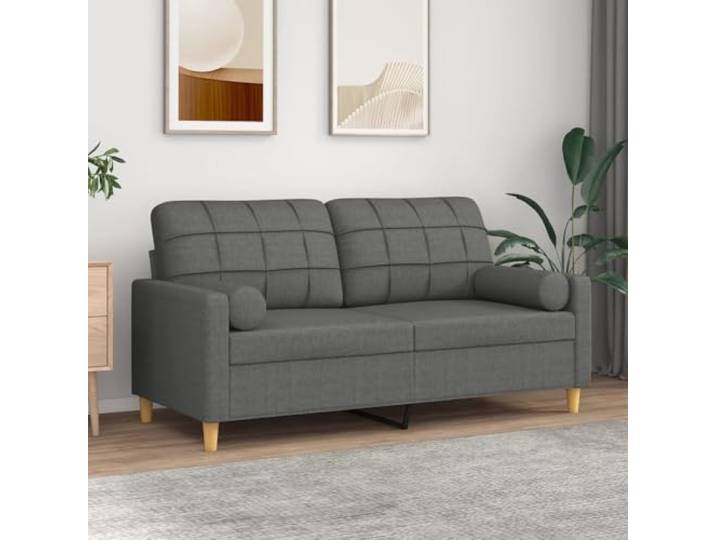 HEFZGDB Modernes 2-Sitzer-Sofa mit Zierkissen Dunkelgrau 140 cm Stoffbezug – Robustes Metallgestell & Abnehmbare Kissenbezüge für Langlebigkeit und Komfort – Atmungsaktives