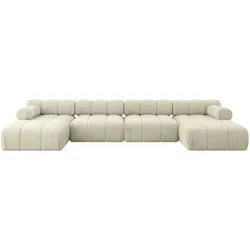 WOHNLANDSCHAFT modulares Sofa Tesso-U2 - 380x160x70 cm Beige Velours