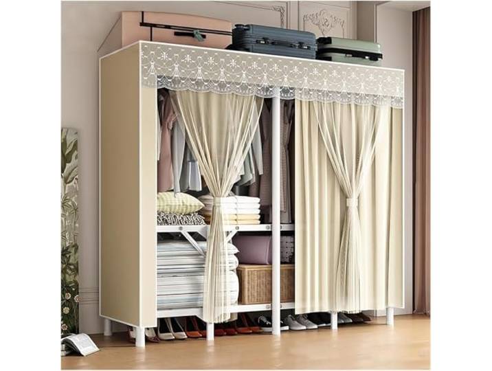 MmcdylyhEU Robuster tragbarer Kleiderschrank mit Abdeckung – Standgarderobe for Aufhängen von Kleidung, Faltbarer Organizer for die Aufbewahrung von Kleidungsstücken(Yellow3,100x170x45cm)