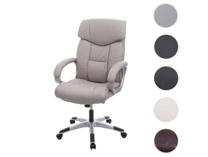 Chaise de bureau MCW-A71 siège de direction pivotant simili cuir ~ taupe-gris