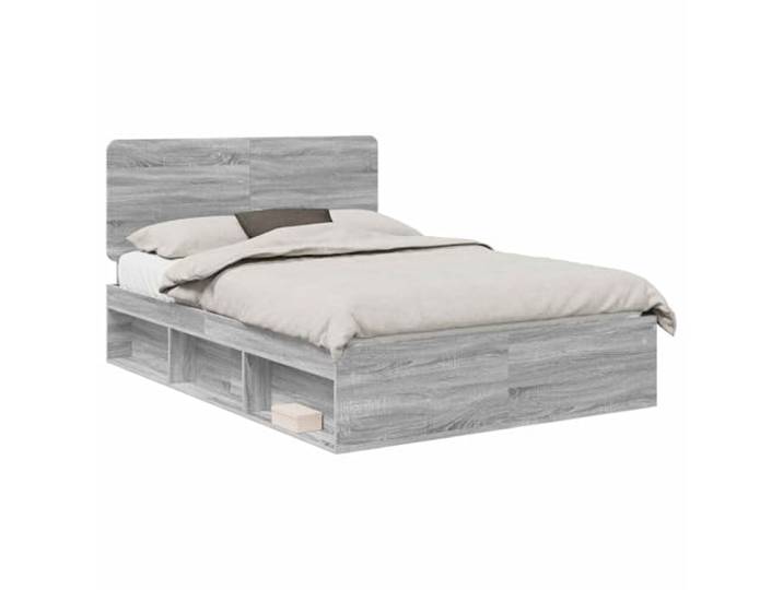 HMDNGOUT Bettrahmen Graues Sonoma 150 x 200 cm Massives Kiefernholz mit stabilem Lattenrost