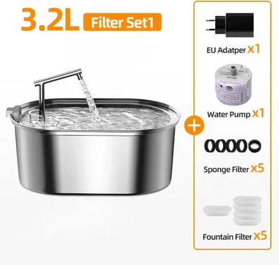 Inspire Curations ROJECO Stainless Steel Cat Water Fountain Automatic Pet Drinking Dispenser For Cats & Dogs filter Set1