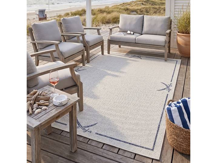 Teppich SANSIBAR Nordsee Beach SA-035 , weiß (creme), B:160cm H:5mm L:230cm, Polypropylen, Teppiche, Teppich, modernes Design, meliert, Motiv: Säbel, In- und Outdoor geeignet
