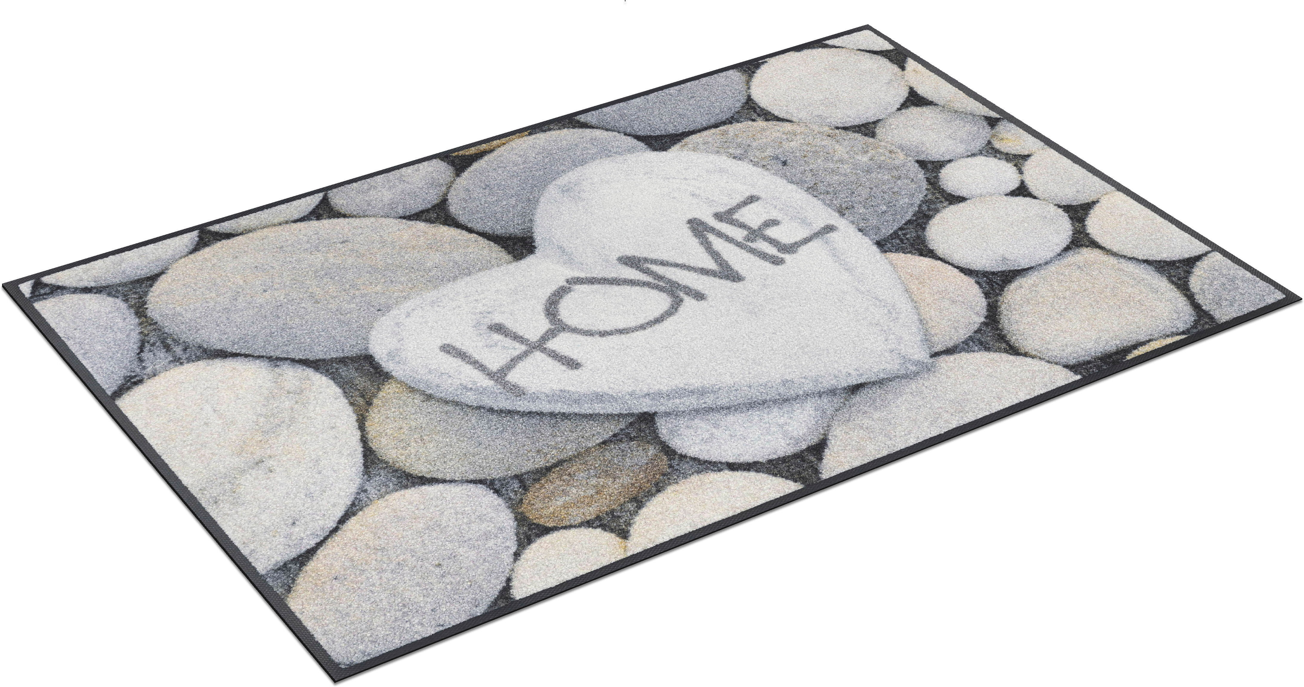 Fussmatte "Pebble Stones" Gr. 60, grau, B:40cm H:7mm L:60cm, Kunstfaser, WASH+DRY BY KLEEN-TEX, Teppiche, Fussmatte, Schmutzfangmatte, Motiv Kieselsteine, mit Spruch, rutschhemmend grau B : 40cm 1 Stk., 7mm, L: 60cm