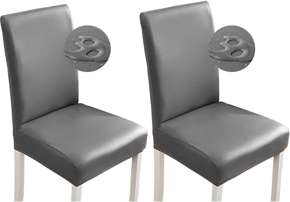 Daity Stretch eetkamerstoelhoes - Set van 2 - Waterdichte PU-leren stoelbeschermer - Grijs