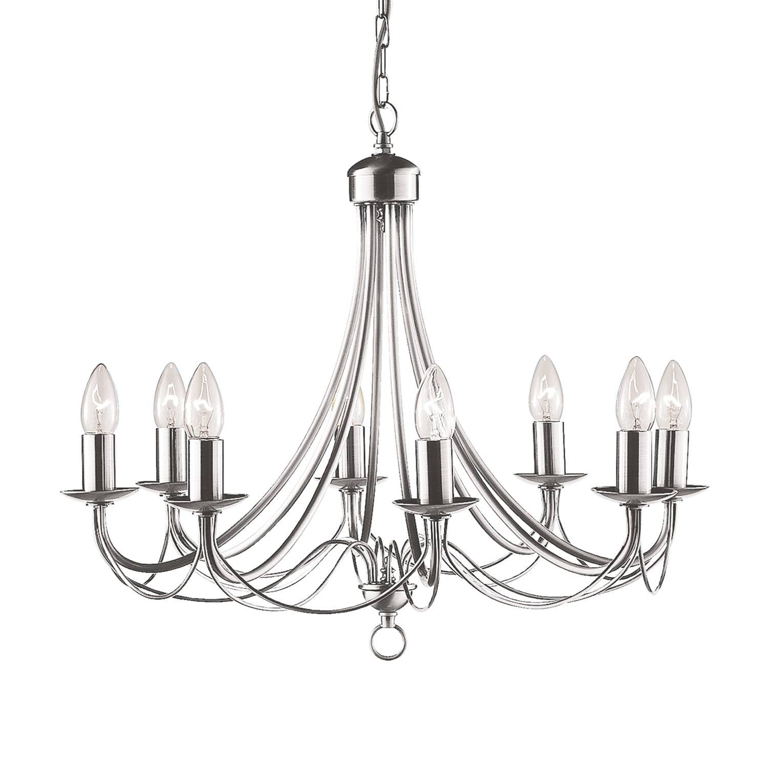Searchlight Maypole I Kroonluchter met 8 lichten, Zilver, B/D/H: 60 x 50 x 60 cm