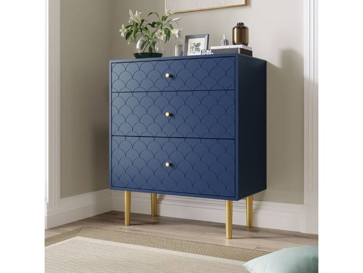 (=WF290545AAB)Schubladenkommode Kommode mit 3 Schubladen Sideboard Highboard für Schlafzimmer & alle Wohnräume Marineblau-H89/B75
