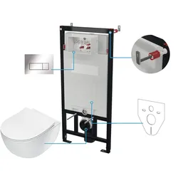 Neuesbad WC-Set 6 in 1: Wand-WC spülrandlos, WC-Sitz Slim, Vorwandelement, Platte Chrom NB1DECDES6ZPW1