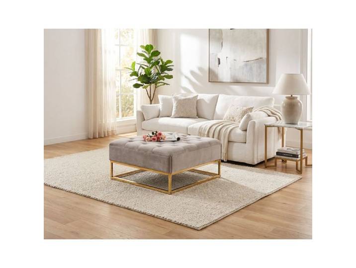 Table basse pouf velours moka 80x80 cm - CAPITONNE