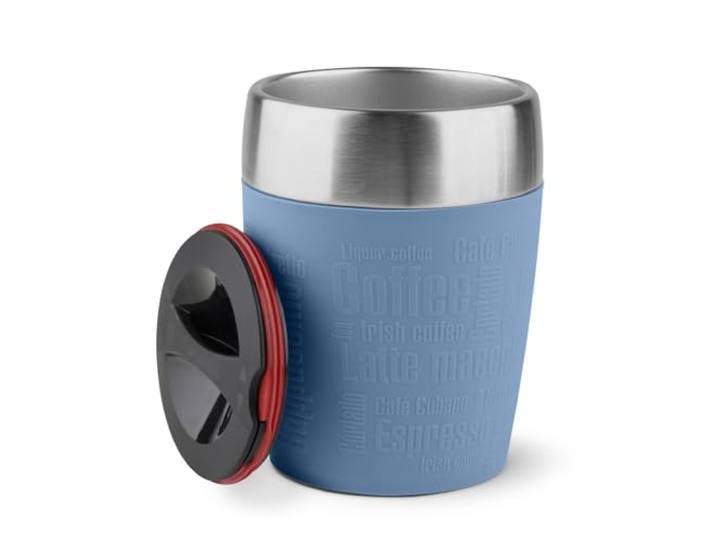 Emsa Travel Cup 0,2 Liter, Doppelwandiger Edelstahl, Spülmaschinenfest, Drehverschluss, 360 Grad Trinköffnung, Soft Touch Sleeve aus Silikon, 514515, Aquablau
